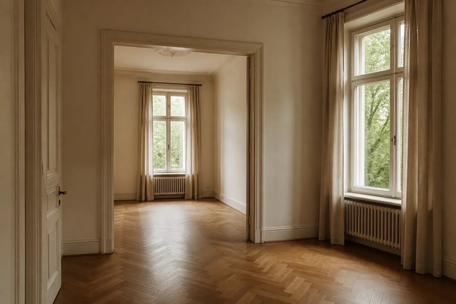 Heller Berliner Altbauwohnraum als redaktionelles Beispielmotiv